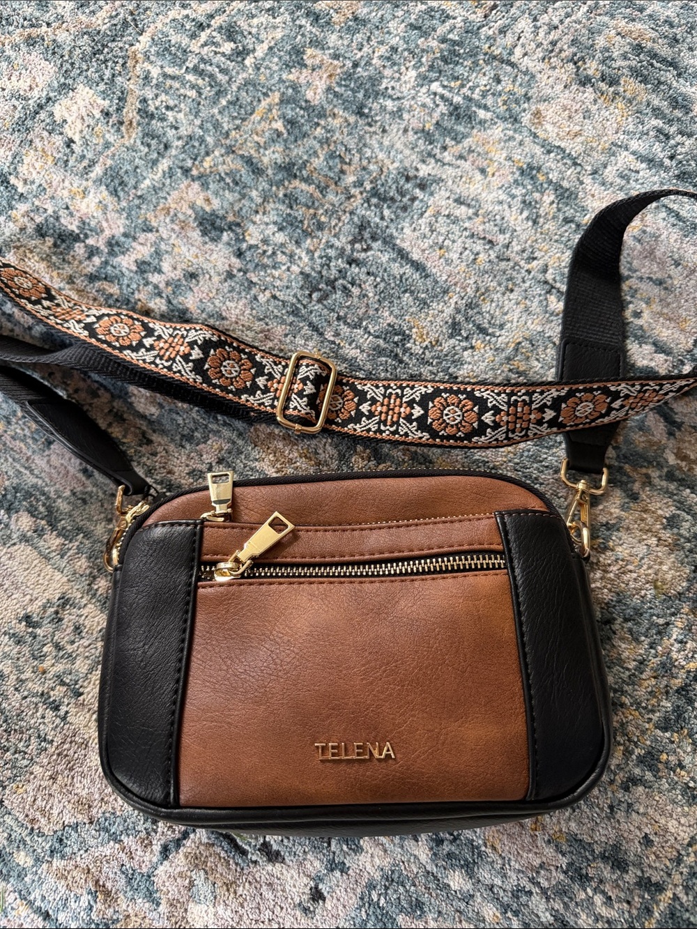 Brown and Black Crossbody Bag with Detachable Strap